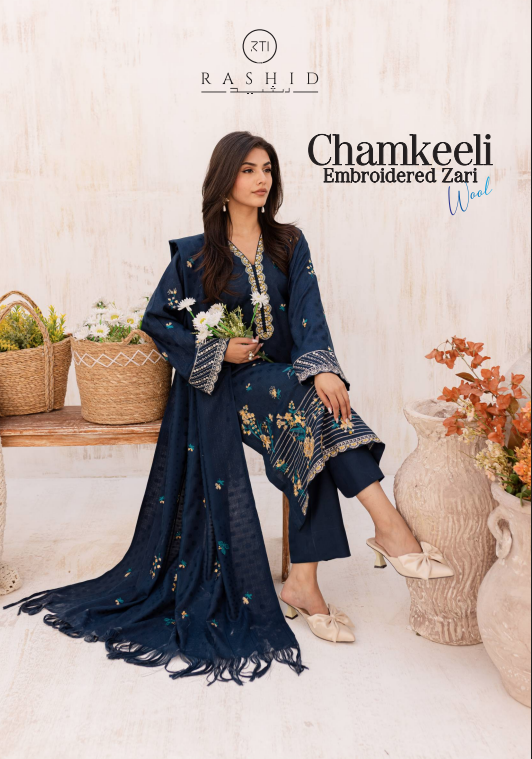 Chamkeeli Embroidered Zari Wool Women Dhanak