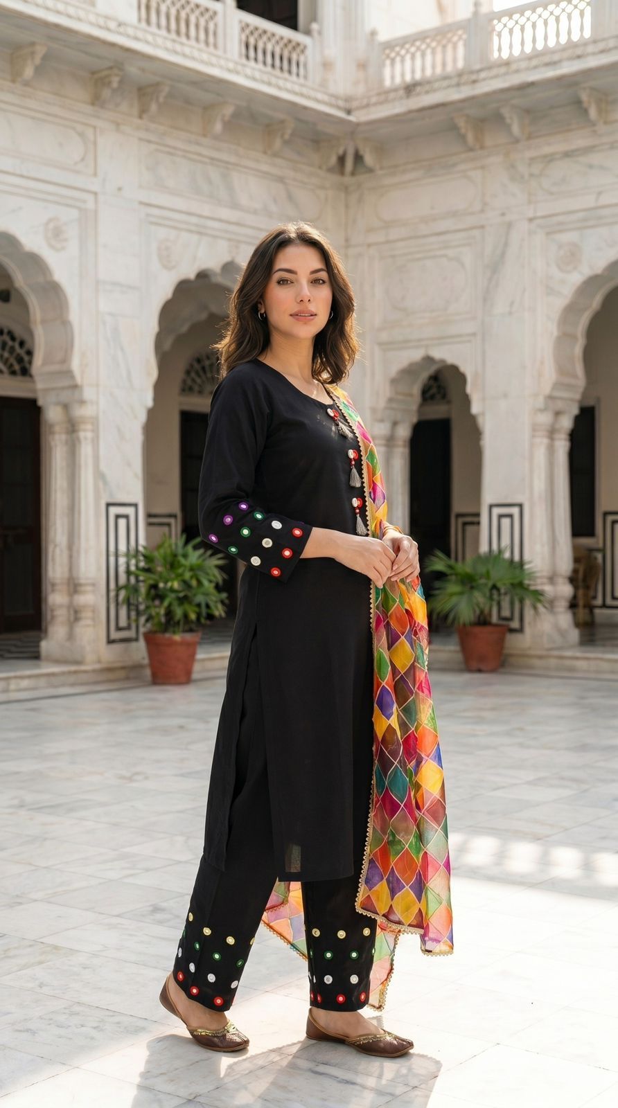 W028 Women Mirror Work Cotton