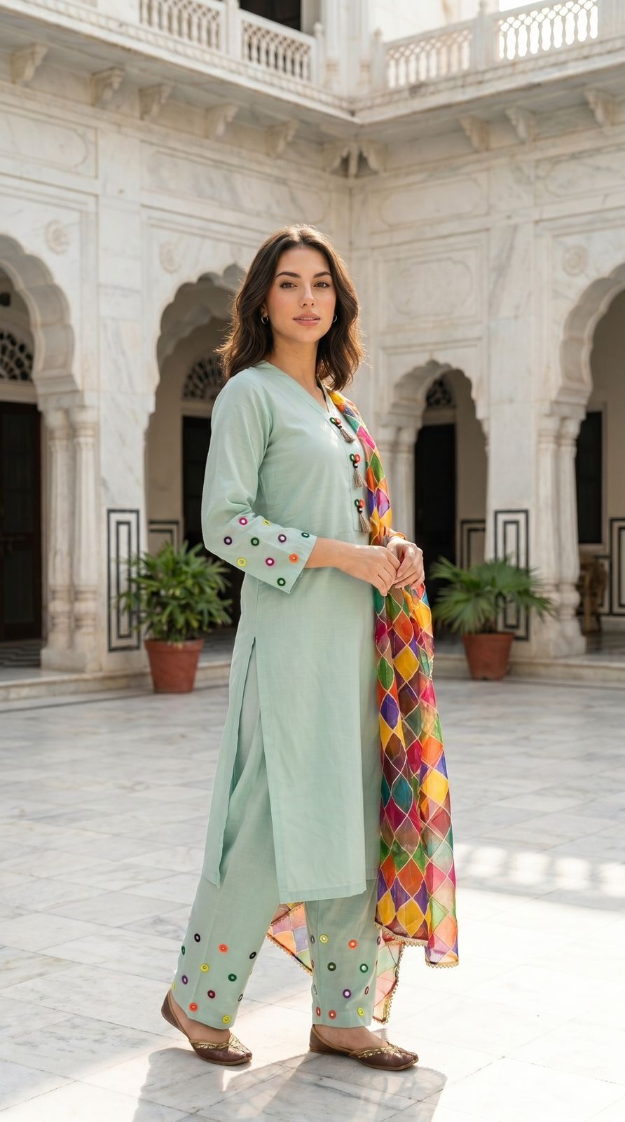 W028 Women Mirror Work Cotton