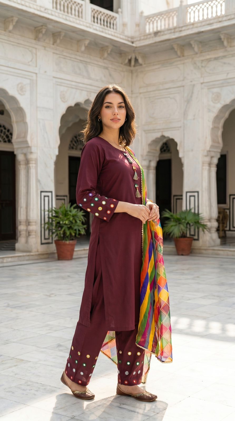 W028 Women Mirror Work Cotton