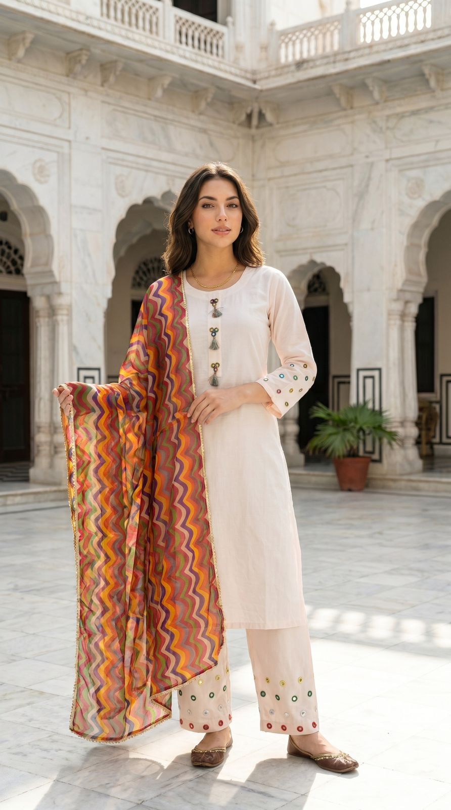 W028 Women Mirror Work Cotton