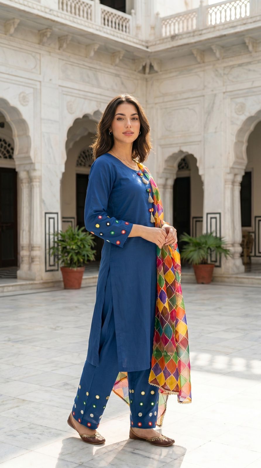 W028 Women Mirror Work Cotton