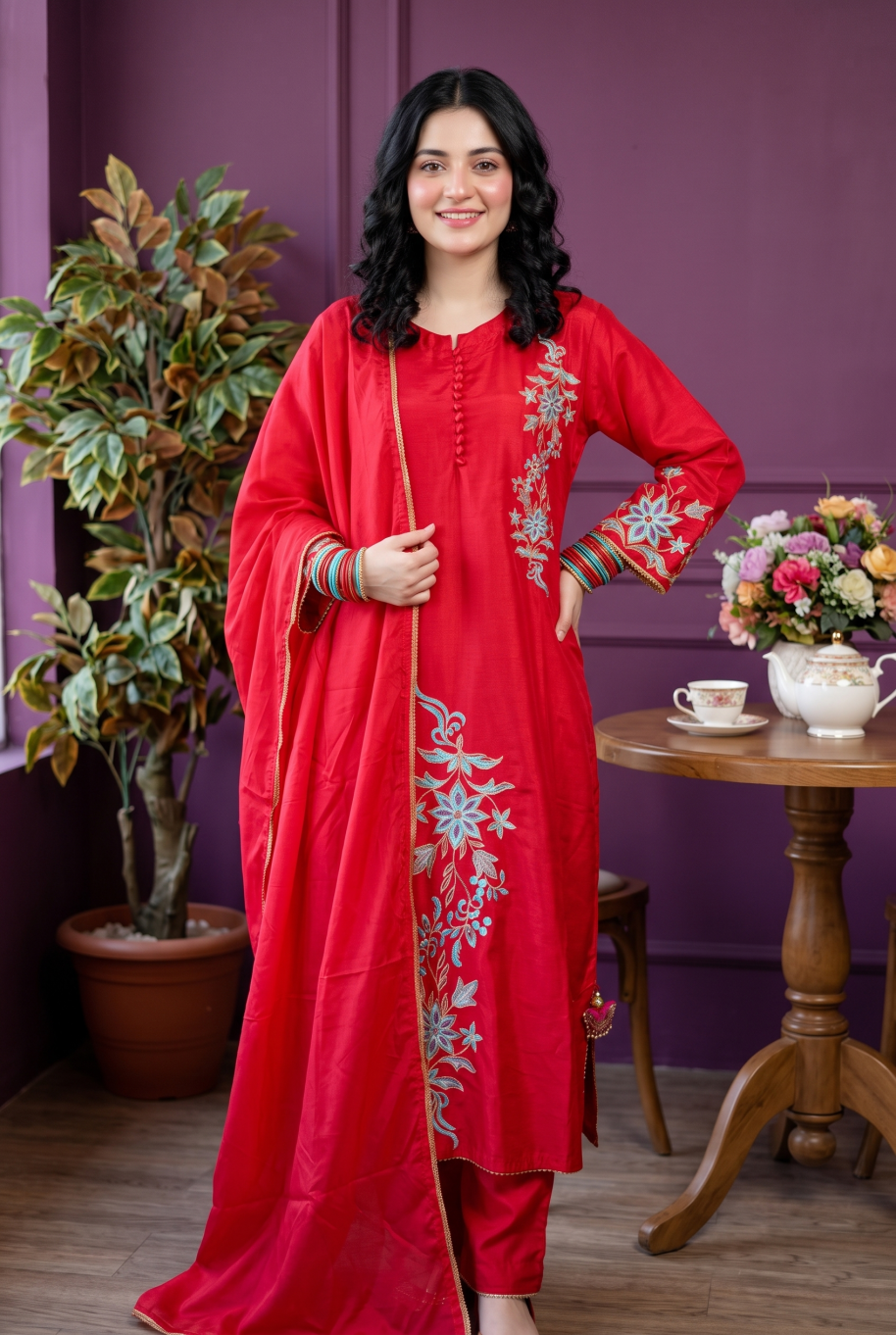Carmine Women Raw Silk