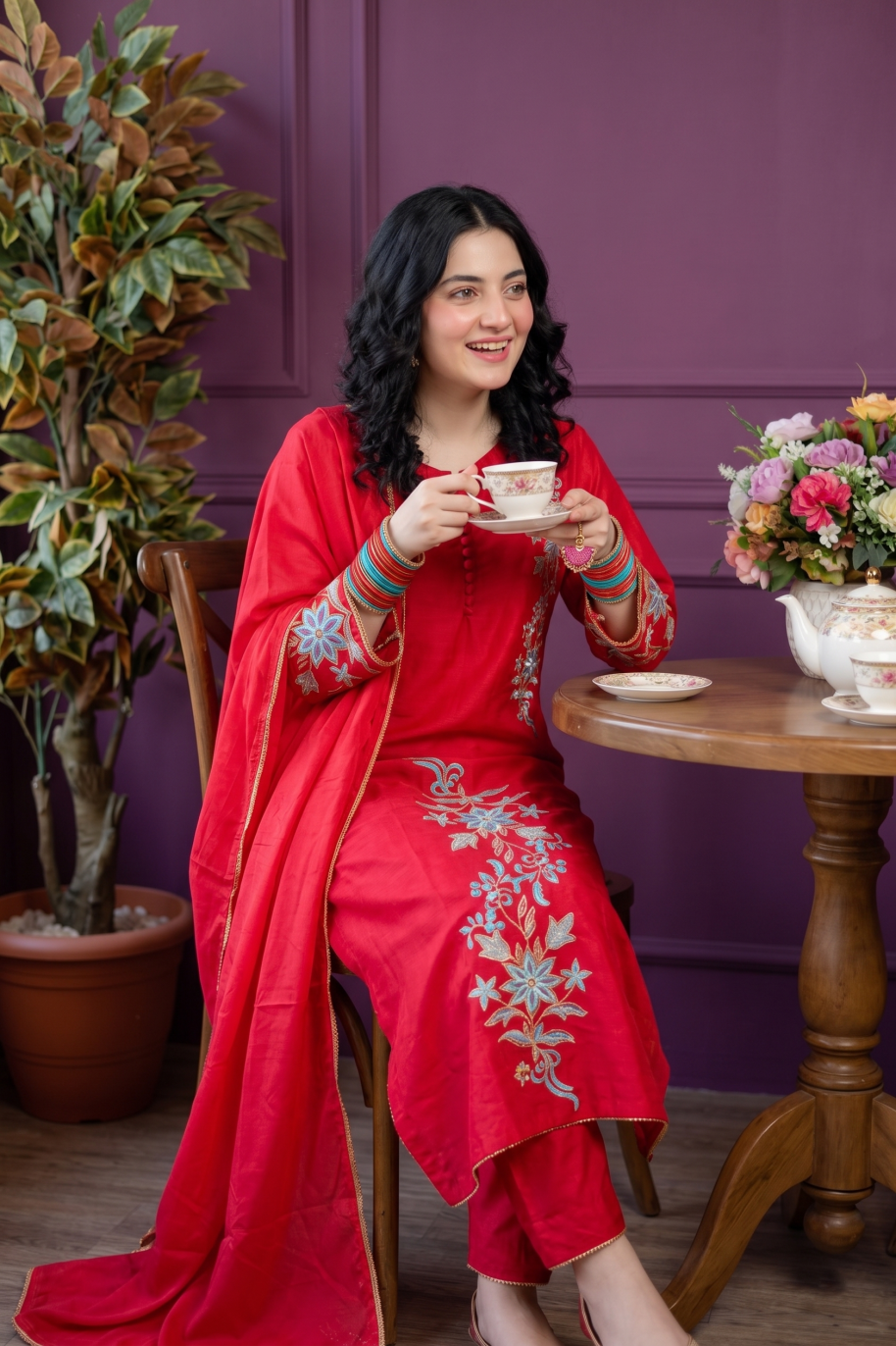 Carmine Women Raw Silk