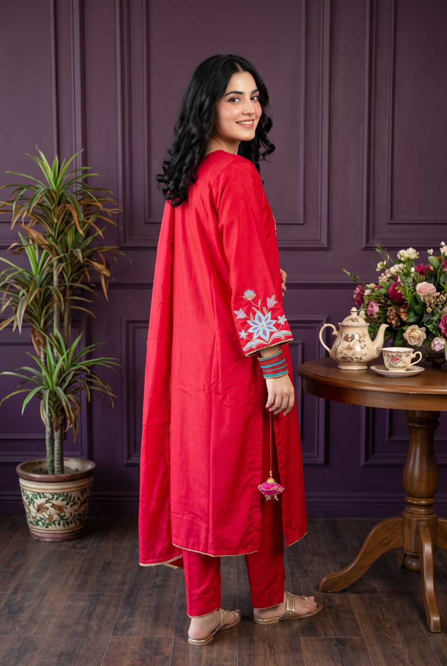 Carmine Women Raw Silk